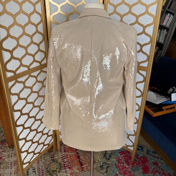 H&M Size L NEW Beige Sequined Glam Rock Party Peak Lapel Blazer Jacket - Picture 11 of 16